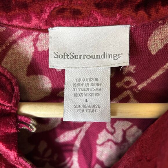Soft Surroundings Wine Floral Paisley Velvet Embroidered Boho LS Tunic Top Sz L - Picture 5 of 13